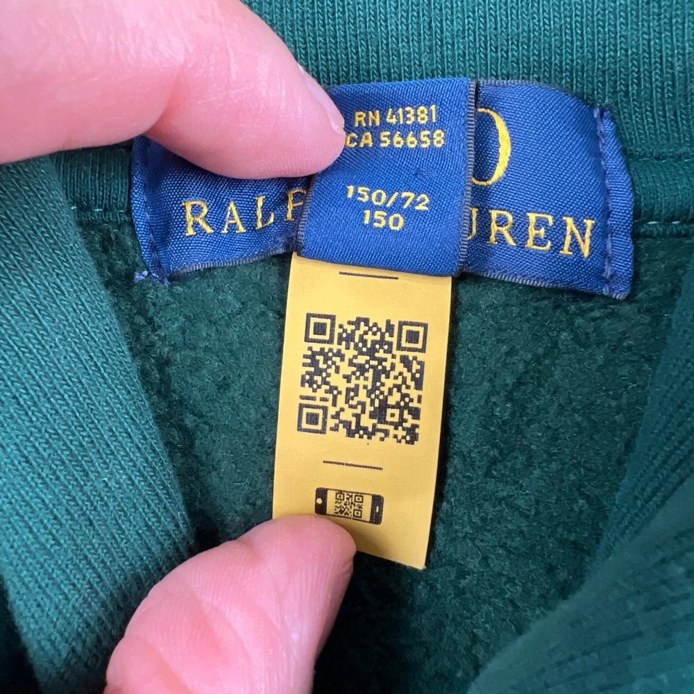 Ralph Lauren Kids Green Black Watch Plaid Mock Neck‎ Fleece Sweatshirt Boys M